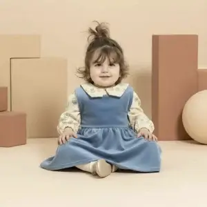 Abito da cerimonia in velluto Azzurro polvere e denim Front