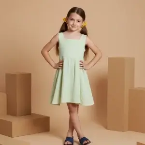 Abito Charlotte smanicato in mussola Azzurro polvere e denim Front