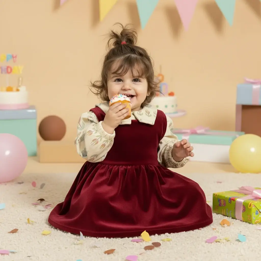 Abito da cerimonia in velluto Bordeaux e mattone Compleanno