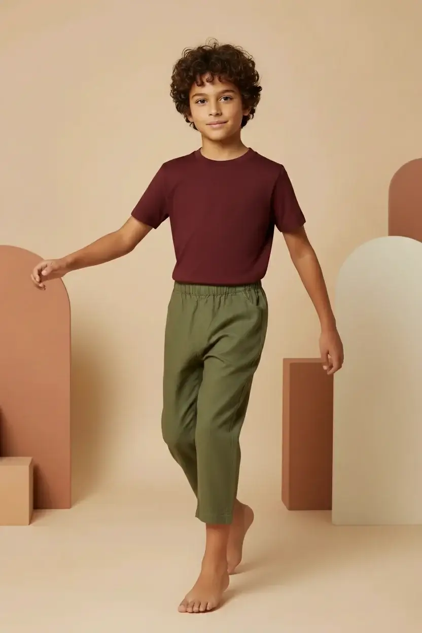 T-shirt Bimbi Unisex Bordeaux e mattone In Action