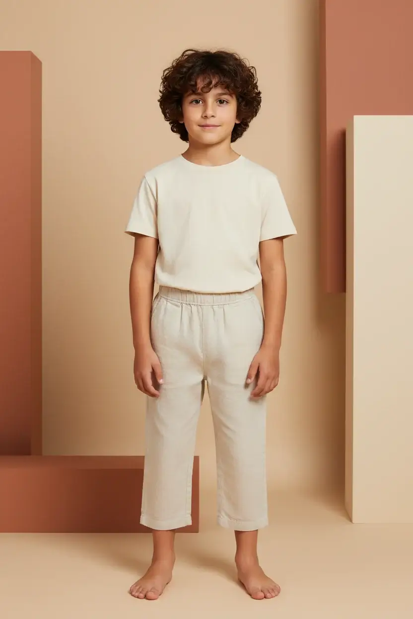 T-shirt Bimbi Unisex Ecru e lino naturale Front
