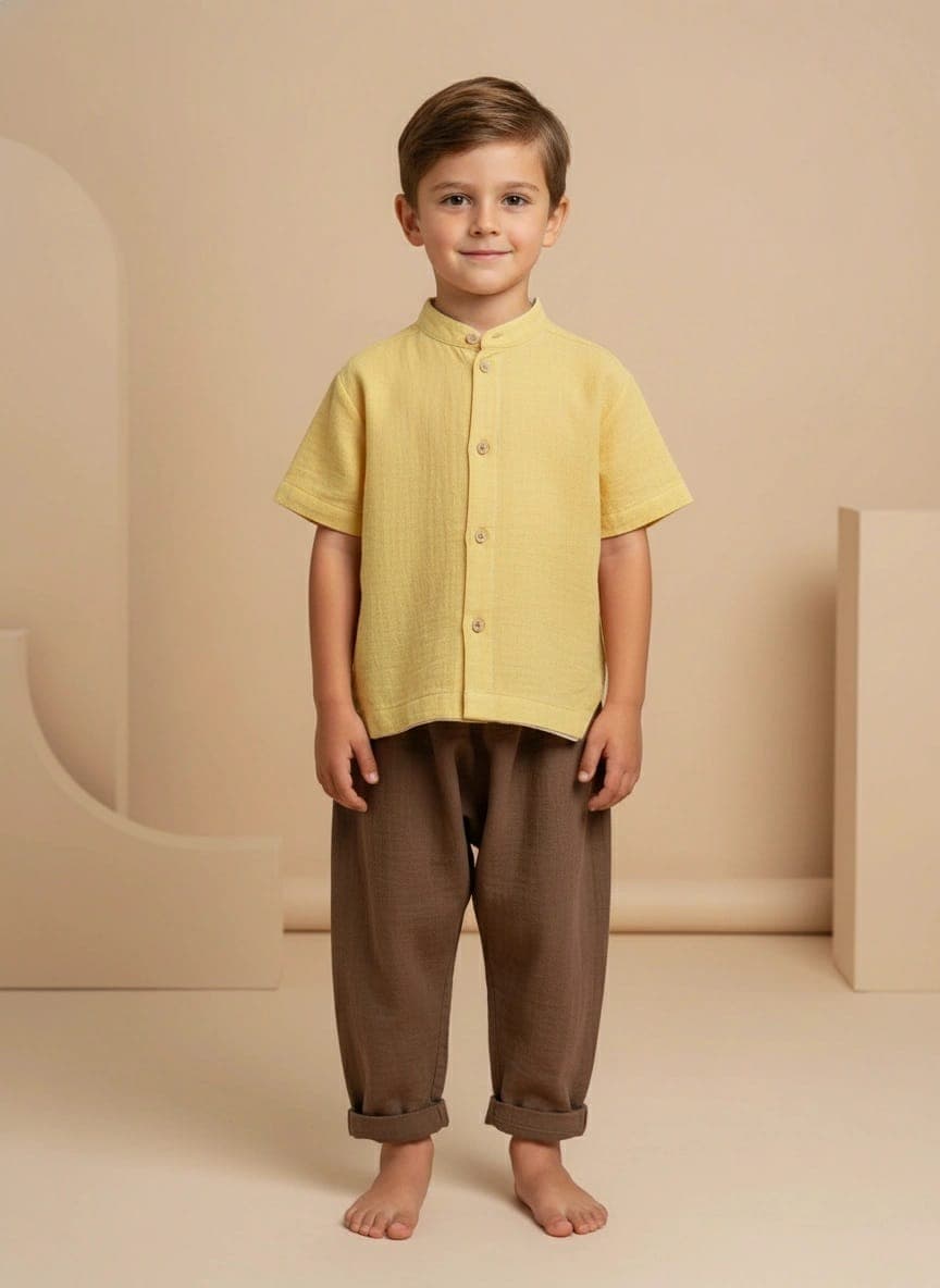 Camicia alla Coreana in Mussola Giallo e ocra Front di Farway Milano