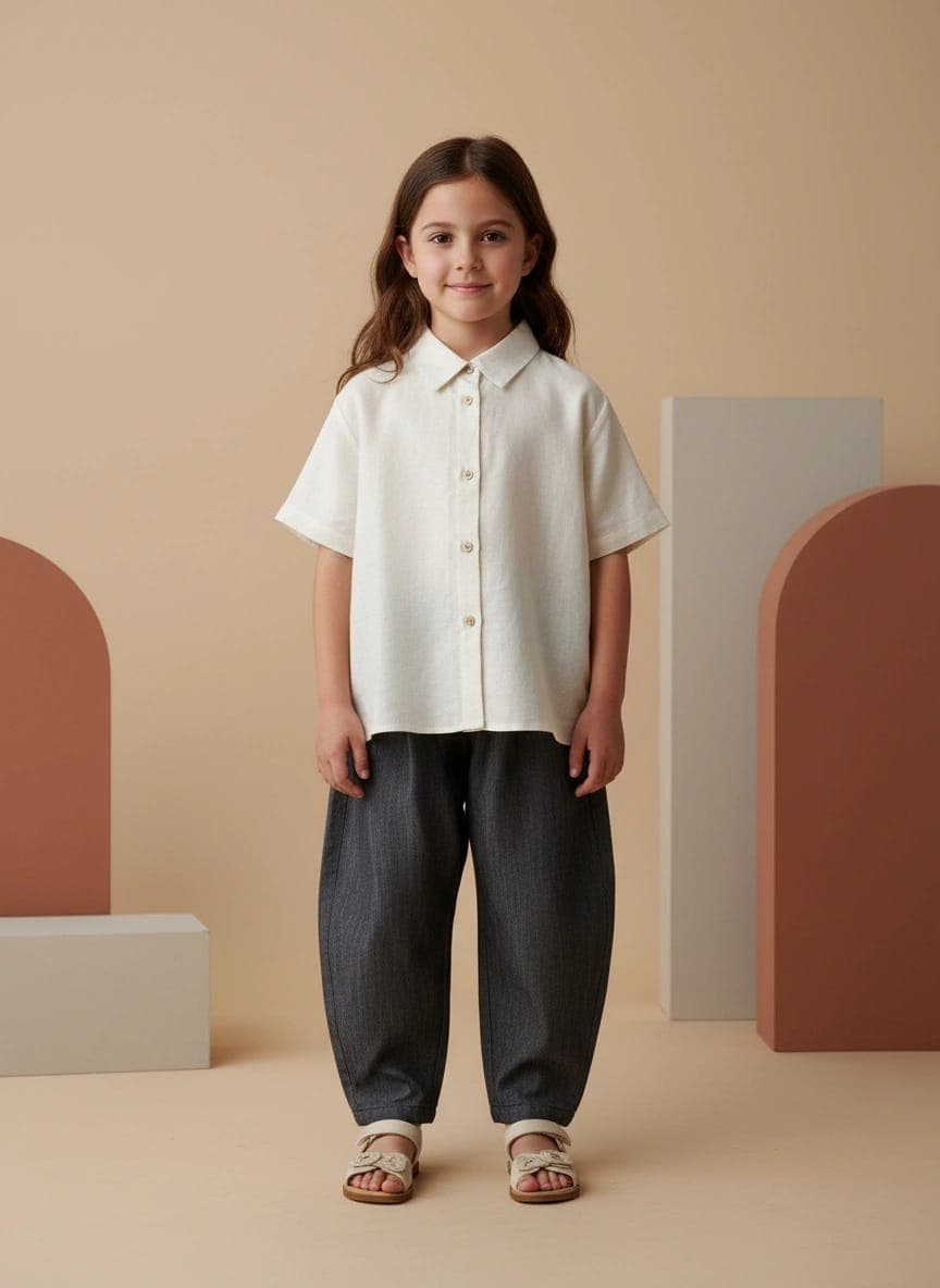 Camicia in lino manica corta Panna e avorio Front di Farway Milano