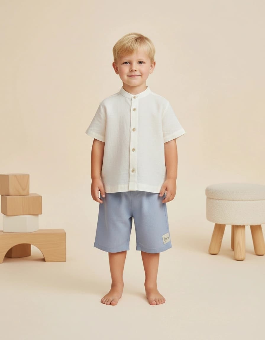 Camicia alla Coreana in Lino Panna e avorio Front di Farway Milano