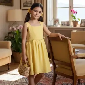 Abito Charlotte smanicato in mussola Giallo e ocra A casa dei nonni