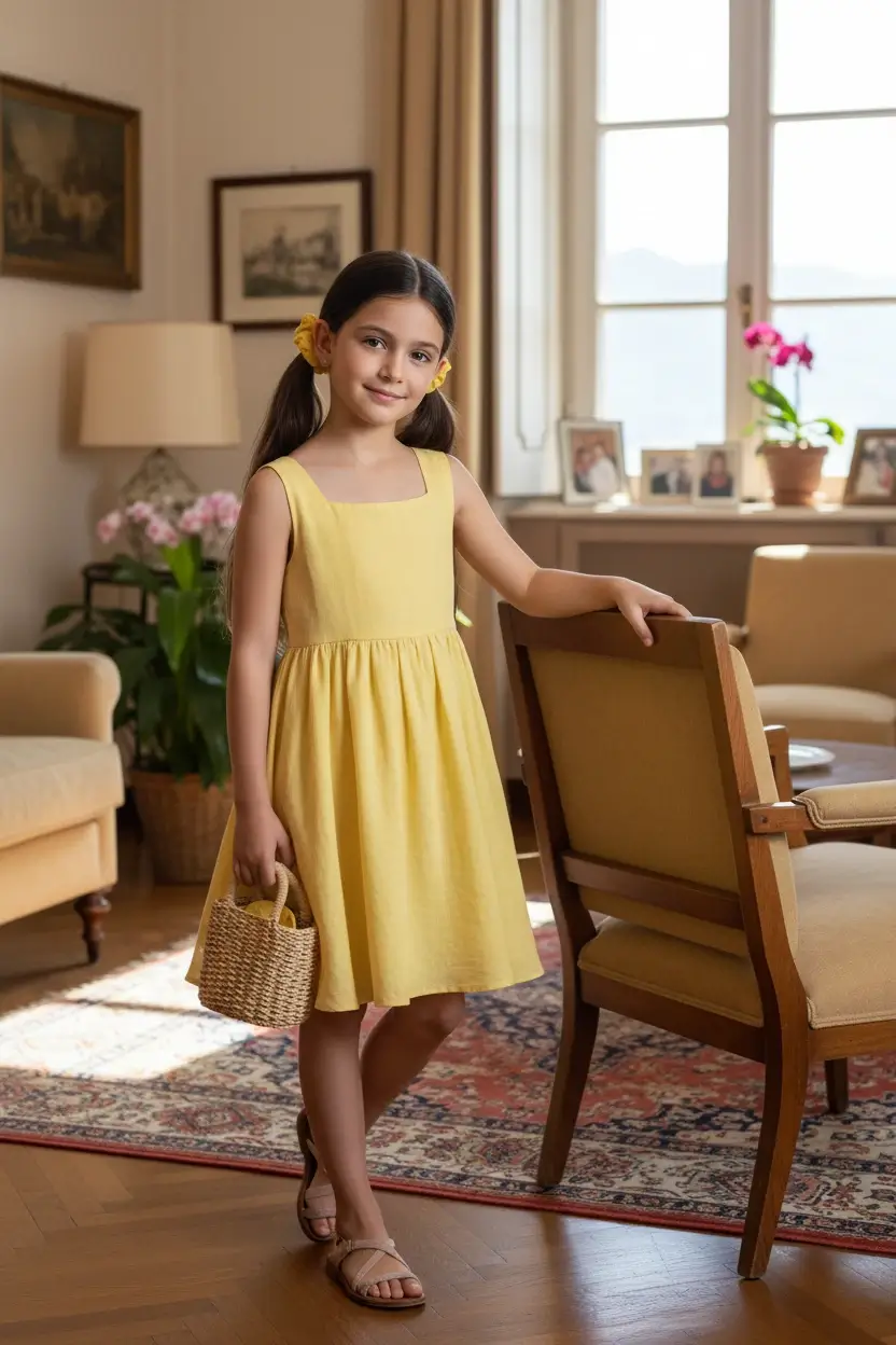 Abito Charlotte smanicato in mussola Giallo e ocra A casa dei nonni