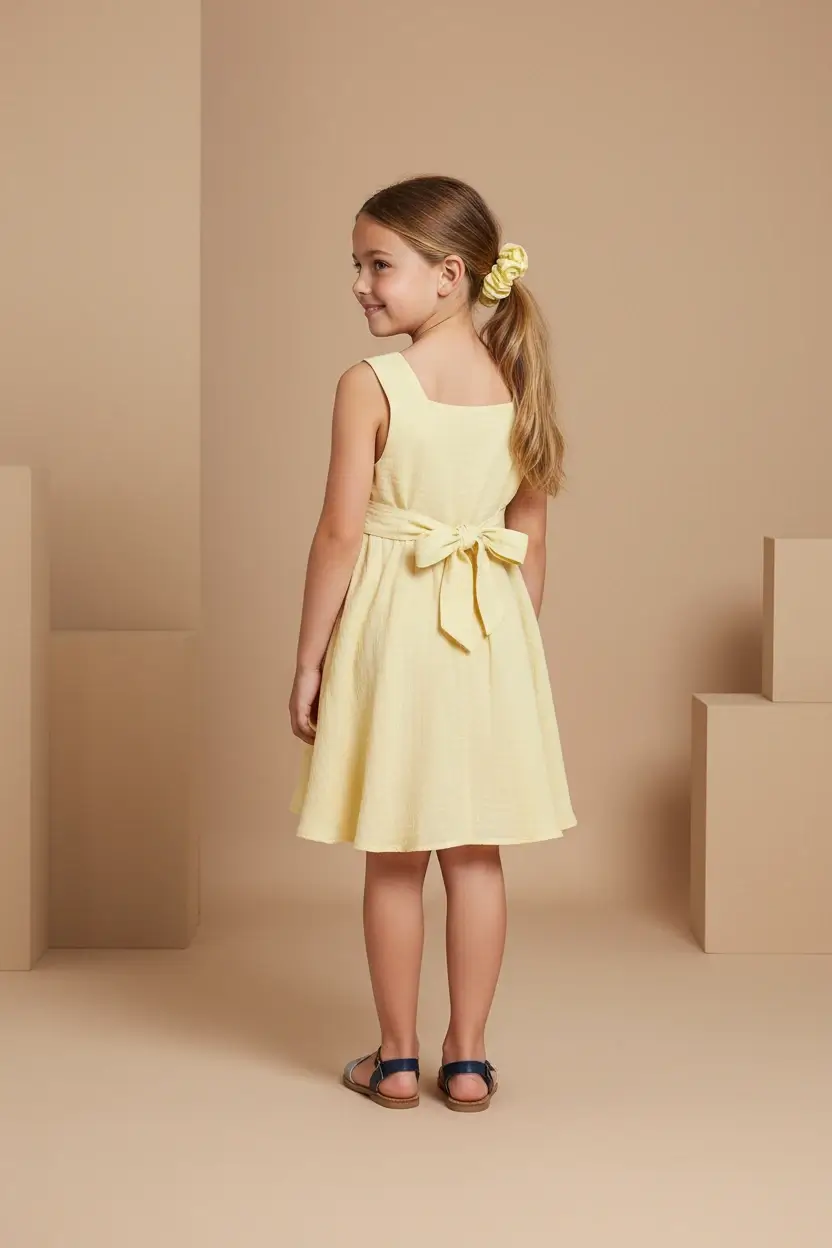 Abito Charlotte smanicato in mussola Giallo e ocra Back