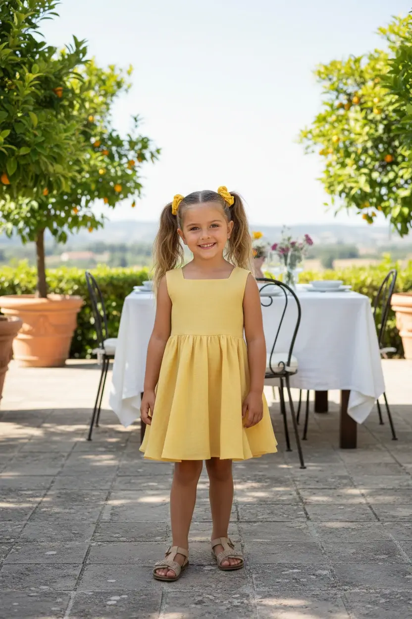 Abito Charlotte smanicato in mussola Giallo e ocra Pranzi semplici ed eleganti