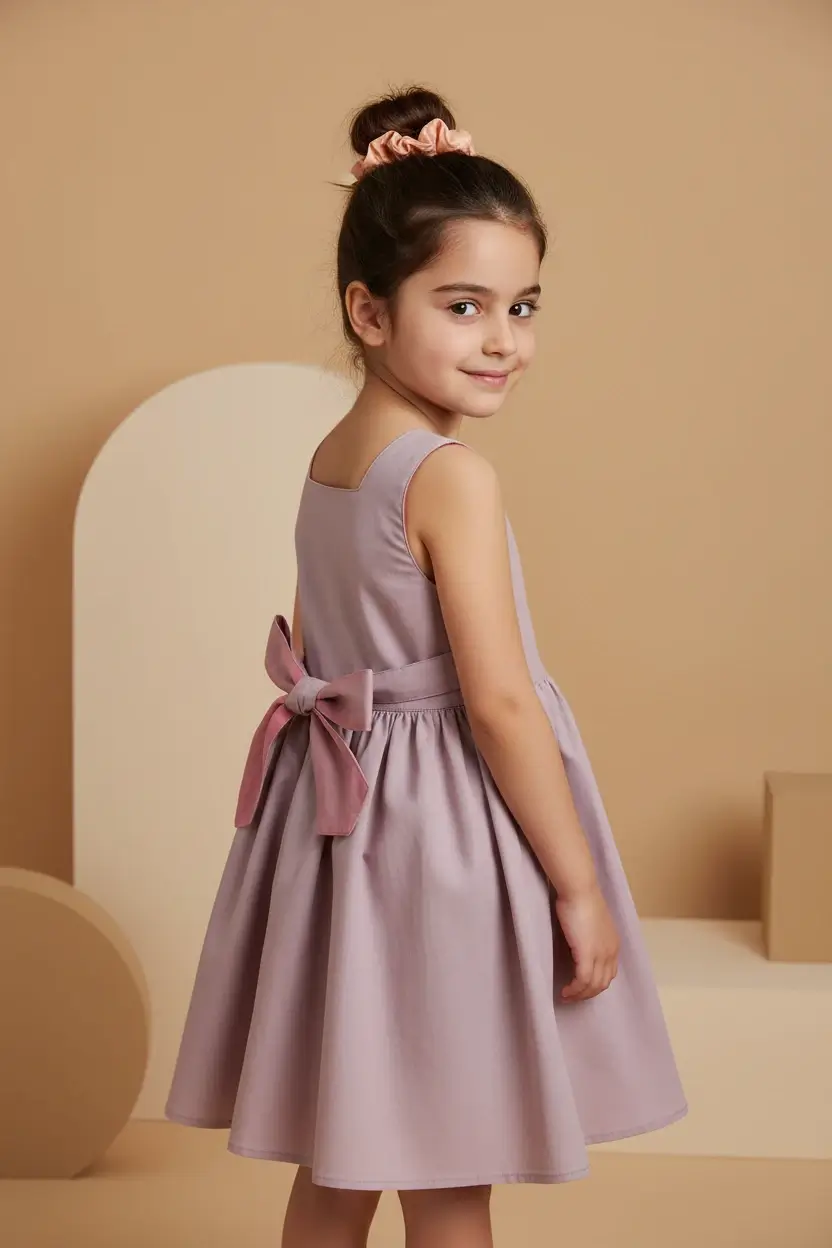 Abito Charlotte smanicato in popeline Rosa cipria e nude Back