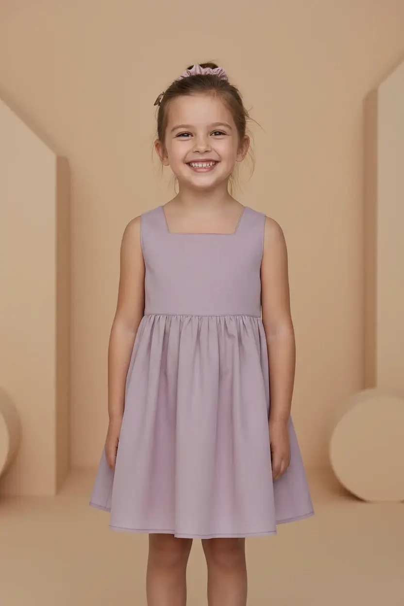 Abito Charlotte smanicato in popeline Rosa cipria e nude Front