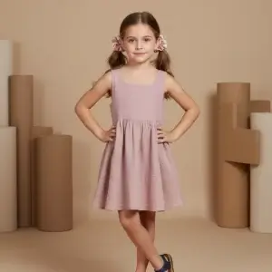 Abito Charlotte smanicato in mussola Rosa cipria e nude Front