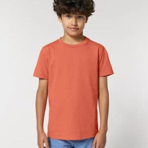 T-shirt Bimbi Classica in Cotone Organico Arancione Front indossato di Farway Milano