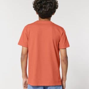 T-shirt Bimbi Classica in Cotone Organico Arancione retro indossato di Farway Milano