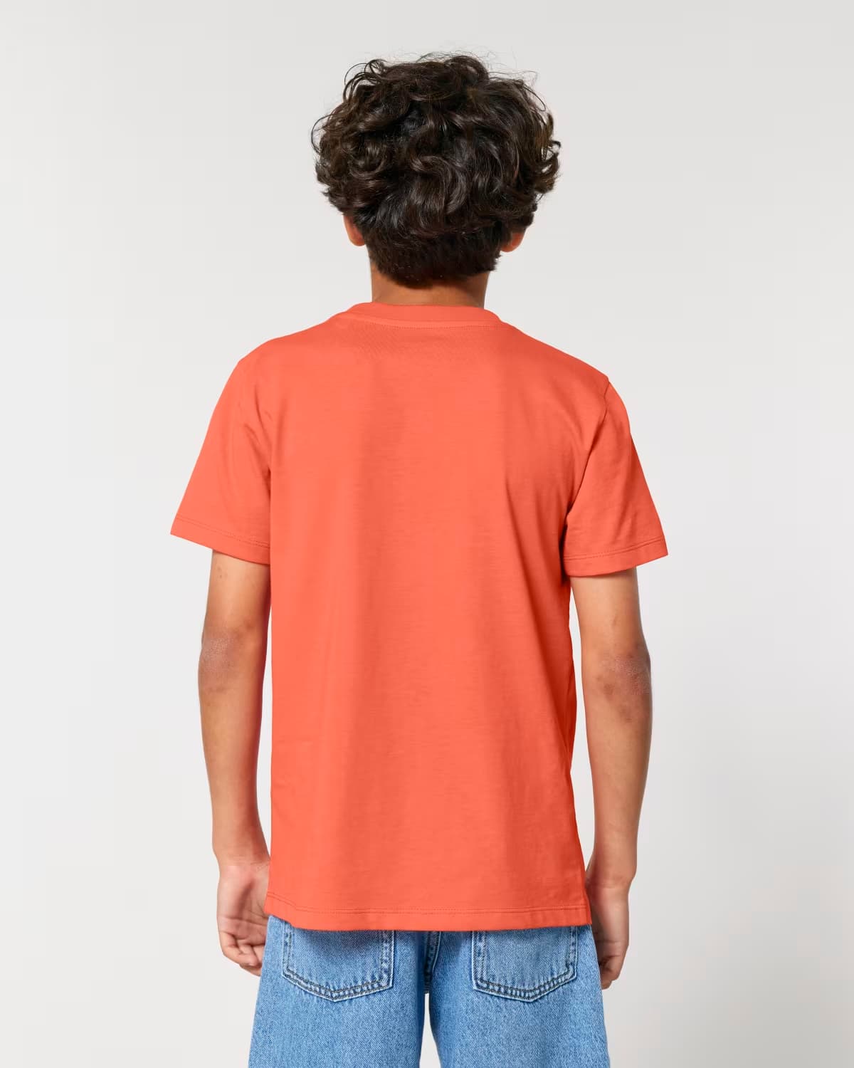 T-shirt Bimbi Classica in Cotone Organico Arancione retro indossato di Farway Milano