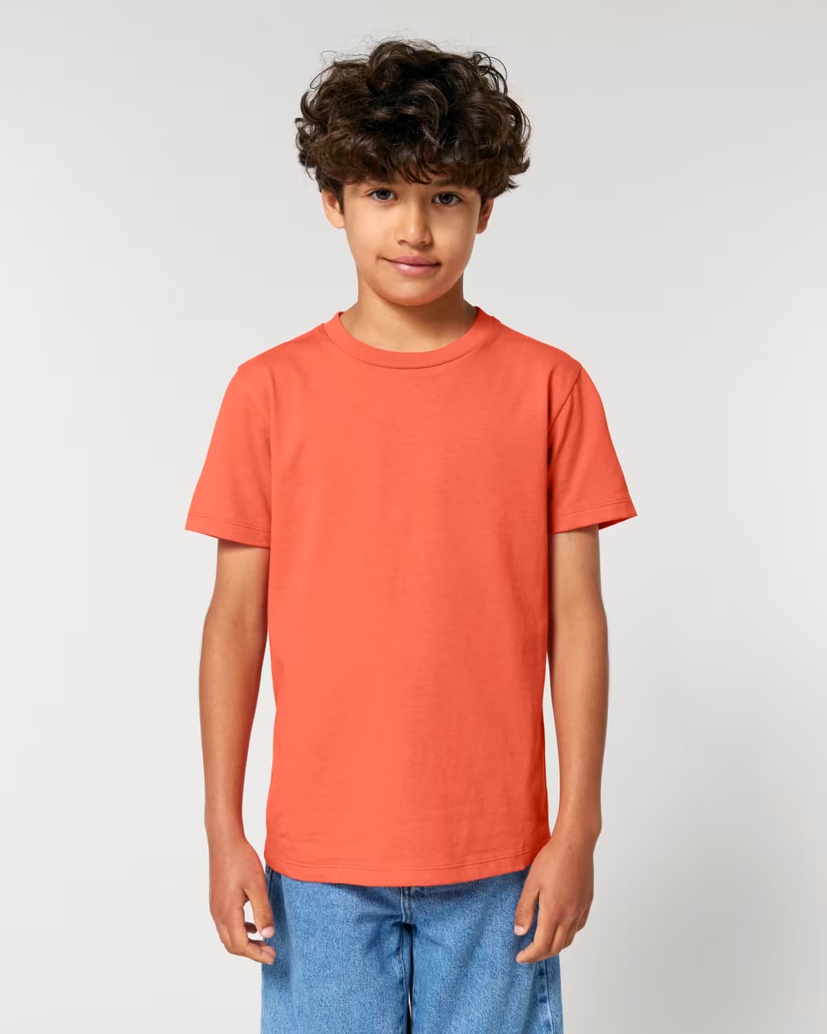 T-shirt Bimbi Classica in Cotone Organico Arancione Front indossato di Farway Milano