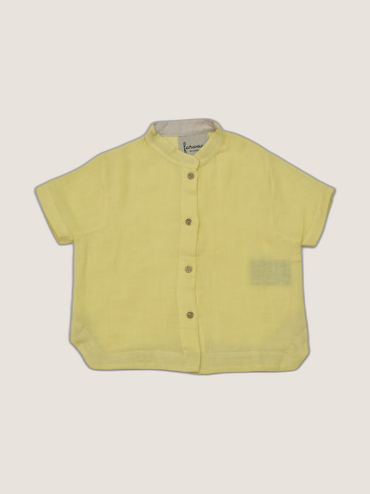 Camicia alla Coreana in Mussola Giallo e ocra still life front di Farway Milano - _AND3895-vertical-beige-centrato-zoom.jpg