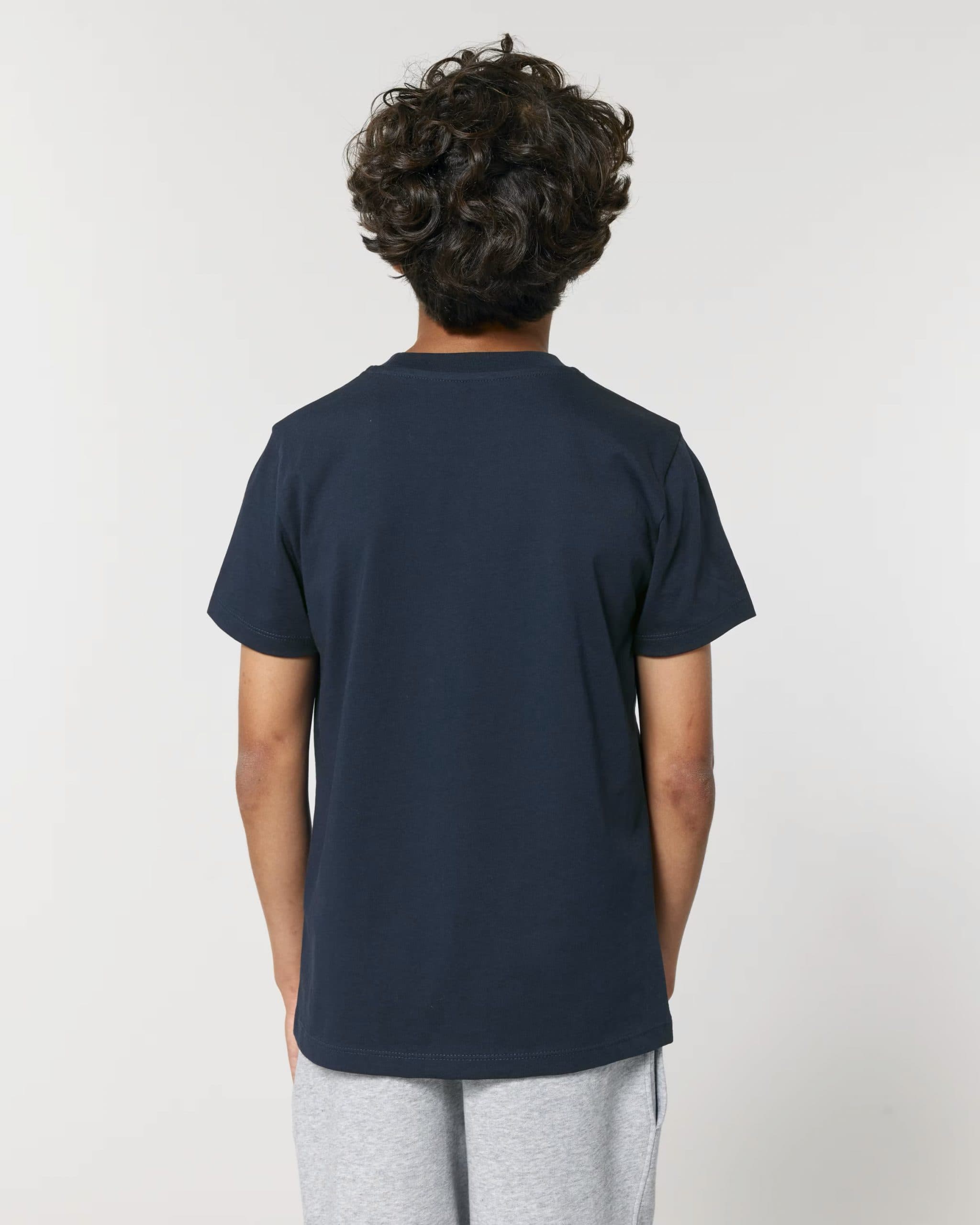 T-shirt Bimbi Classica in Cotone Organico Blu navy e notte retro indossato di Farway Milano