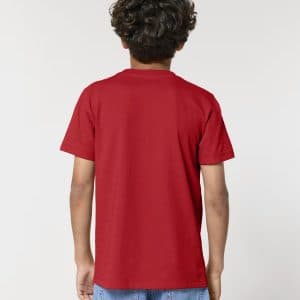 T-shirt Bimbi Classica in Cotone Organico Rosso e ciliegia retro indossato di Farway Milano