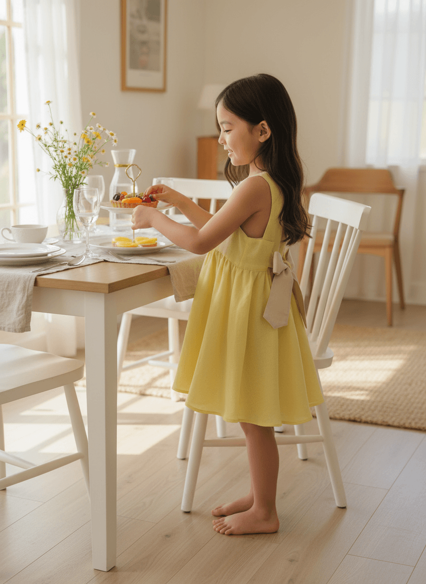Abito Charlotte smanicato in mussola Giallo e ocra Pranzi semplici ed eleganti di Farway Milano