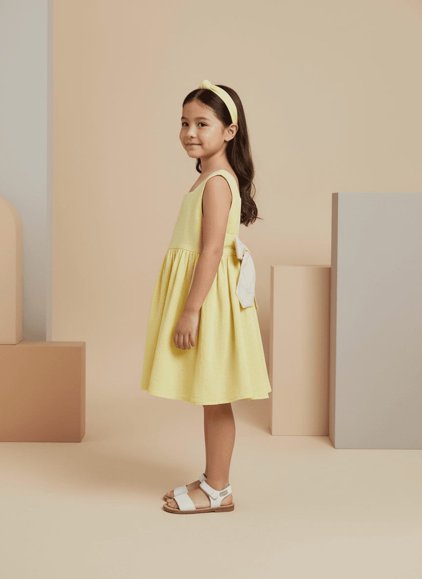 Abito Charlotte smanicato in mussola Giallo e ocra Side di Farway Milano