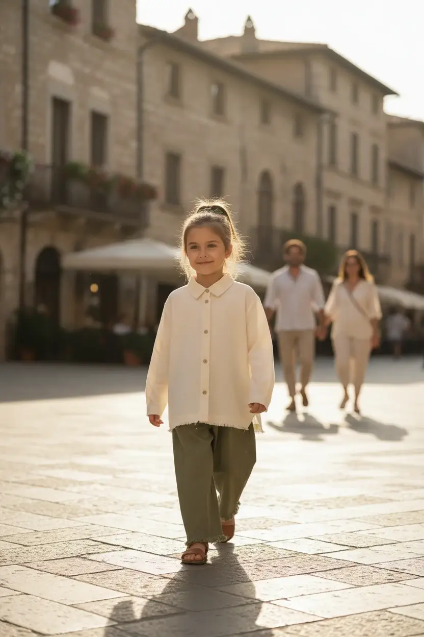 Camicia Capri manica lunga Panna e avorio Passeggiata con mamma e papa di Farway Milano
