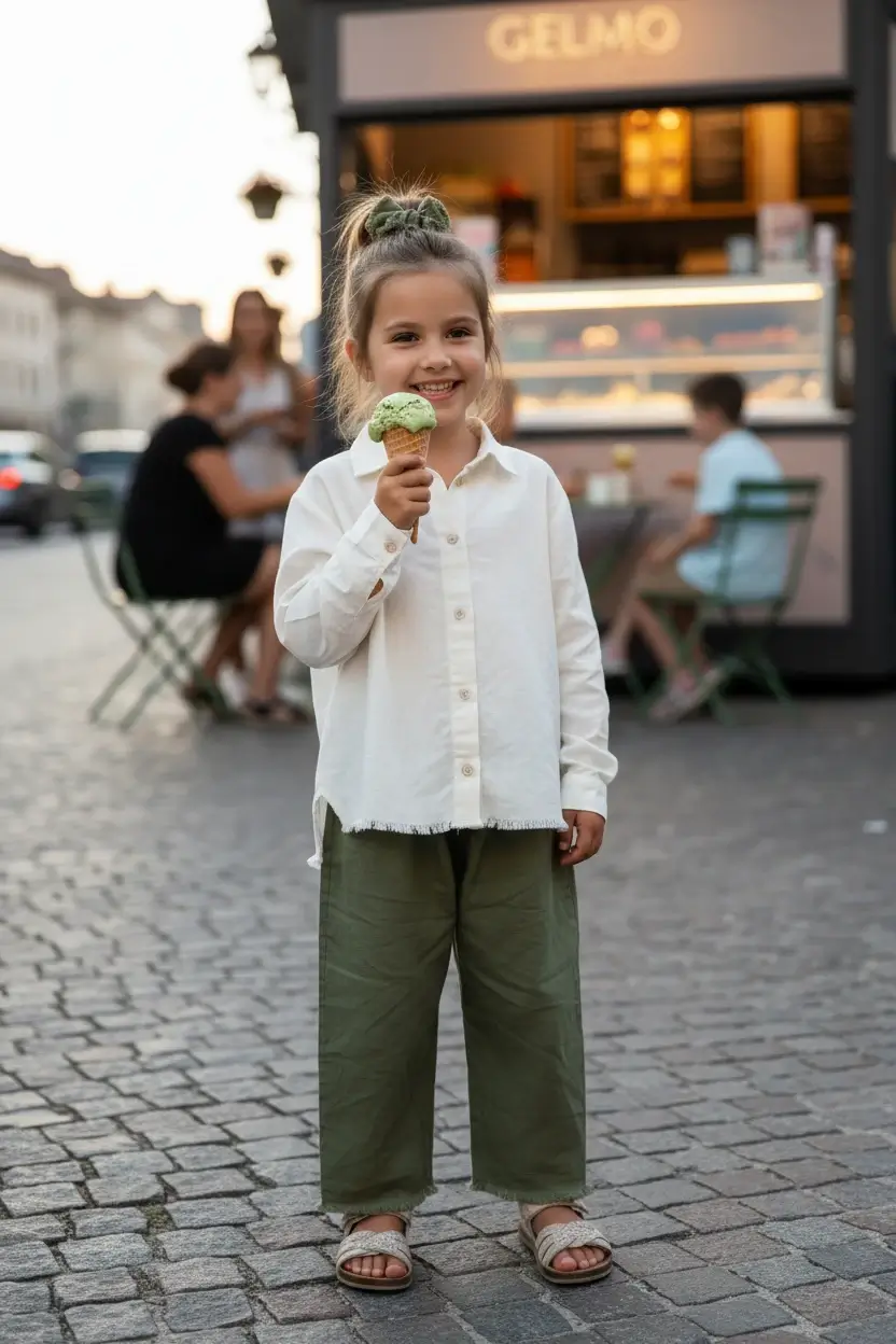 Camicia Capri manica lunga Panna e avorio Una sera d'estate: gelato con gli amici di Farway Milano