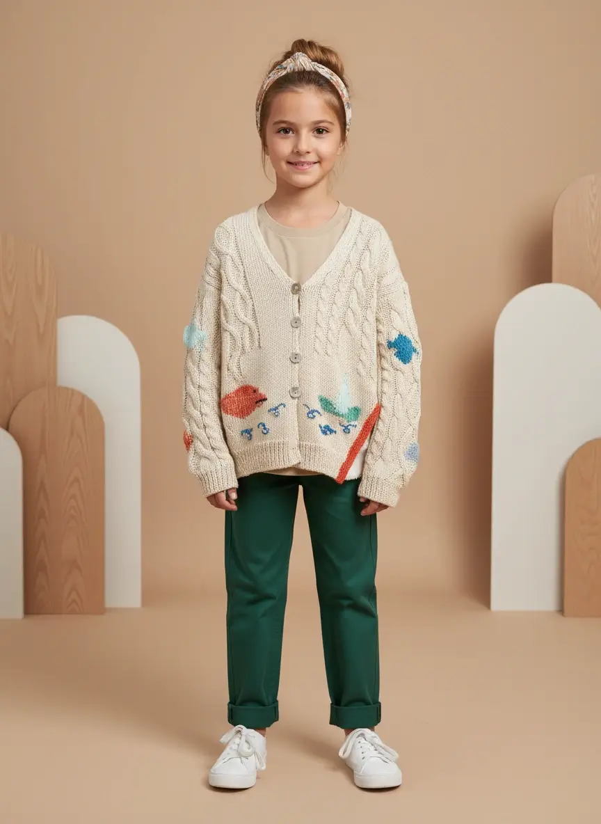 Cardigan fatto a mano Panna e avorio Front di Farway Milano (1)
