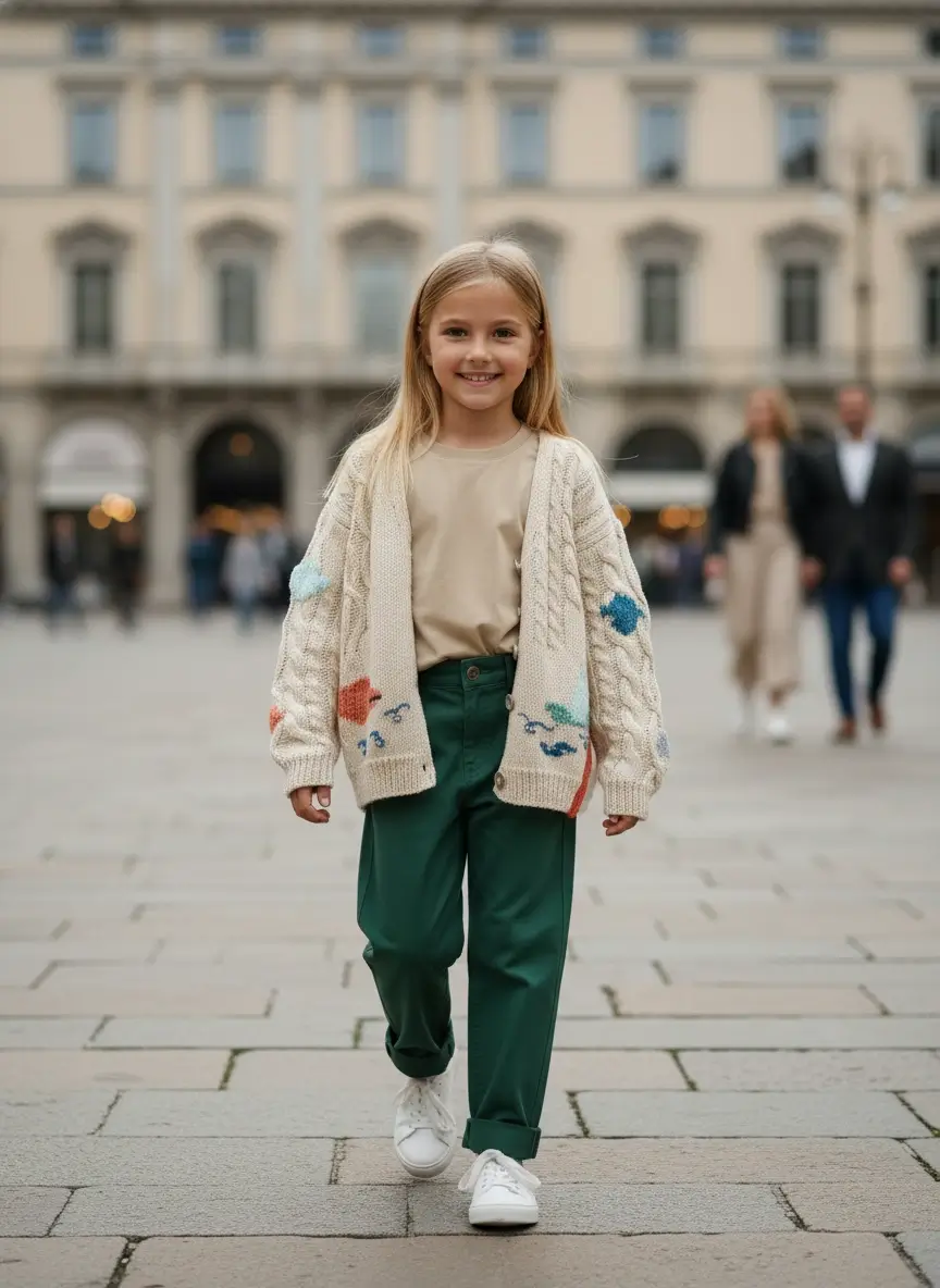 Cardigan fatto a mano Panna e avorio Passeggiata con mamma e papa di Farway Milano