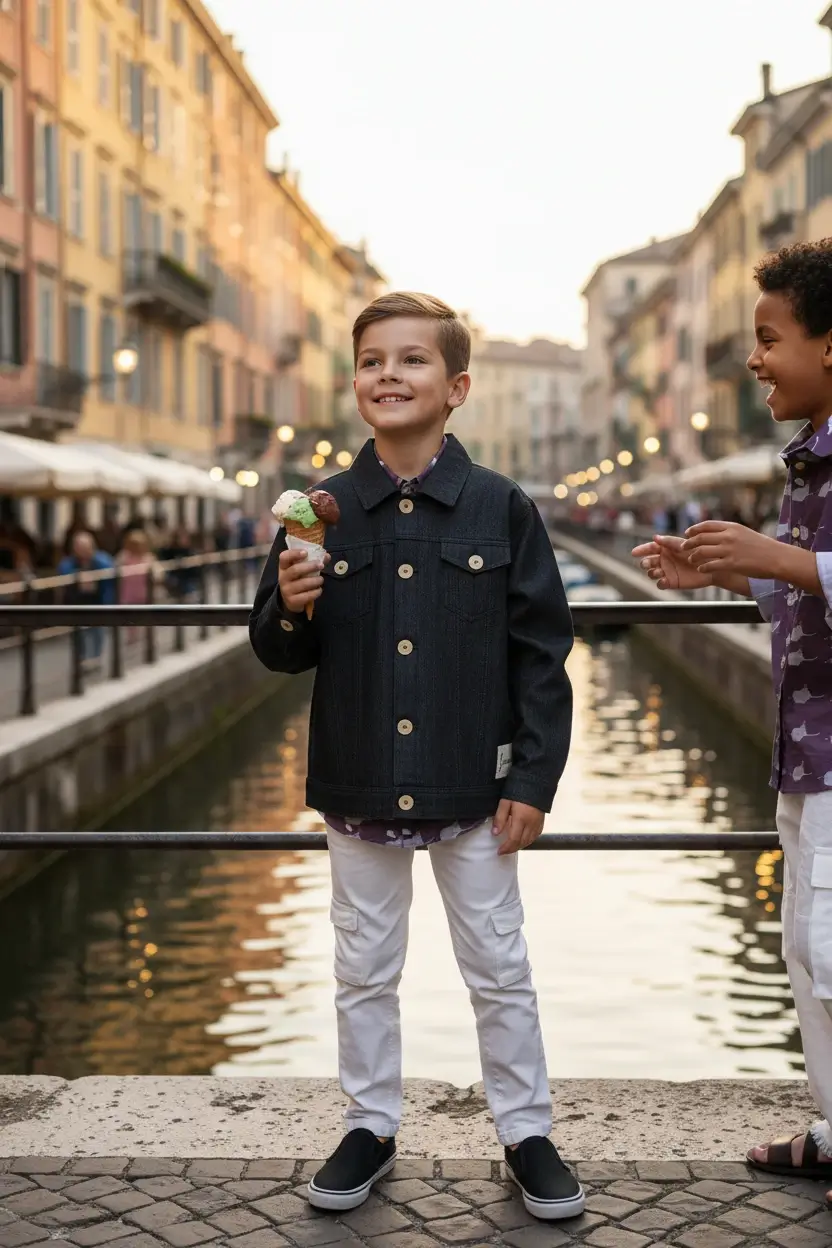 Giacca in Denim sfoderata Azzurro polvere e denim Una sera d'estate: gelato con gli amici di Farway Milano