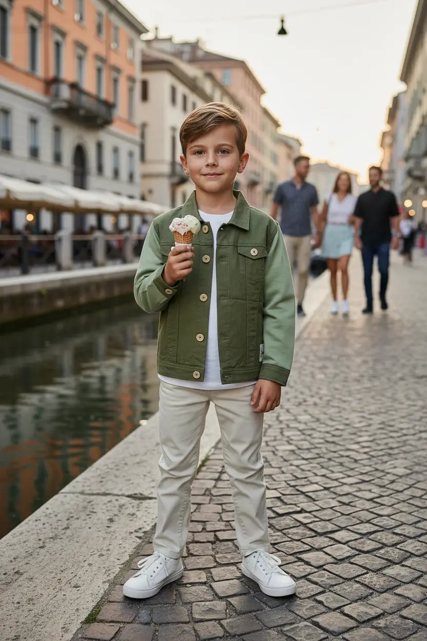 Giacca in Lino Verde khaki e militare Una sera d'estate: gelato con gli amici di Farway Milano