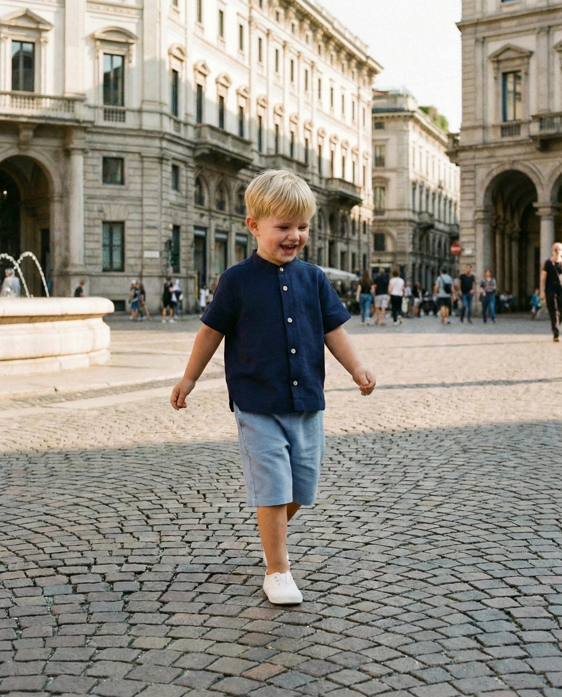 Camicia alla Coreana in Lino Blu navy e notte Weekend al lago di Farway Milano