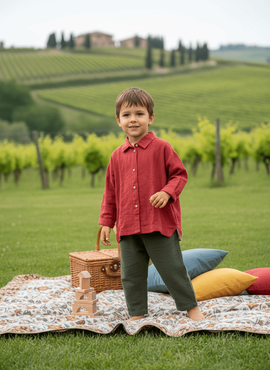 Camicia George in Mussola Bordeaux e mattone Picnic al parco di Farway Milano