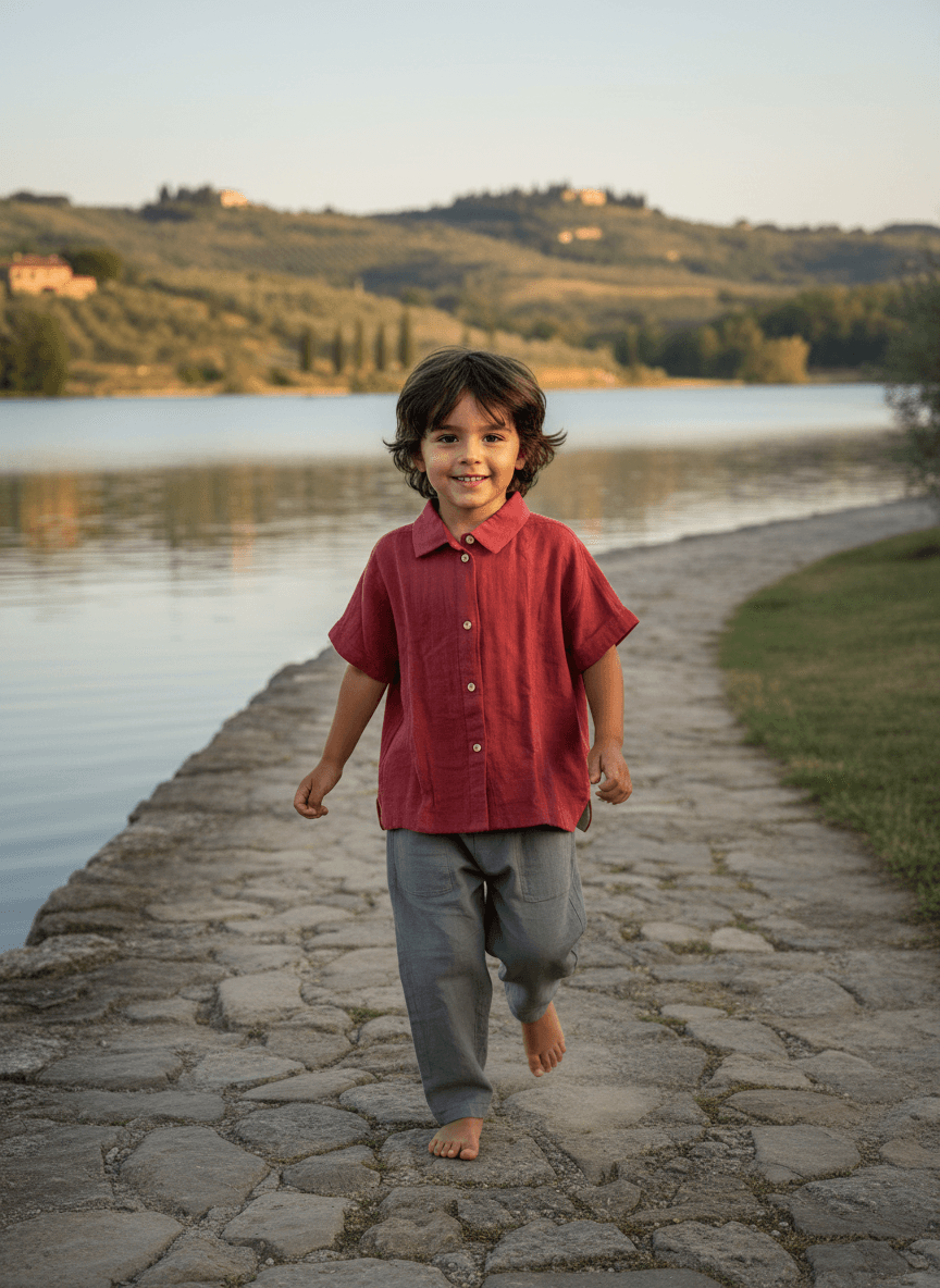 Camicia George in Mussola Bordeaux e mattone Weekend al lago di Farway Milano