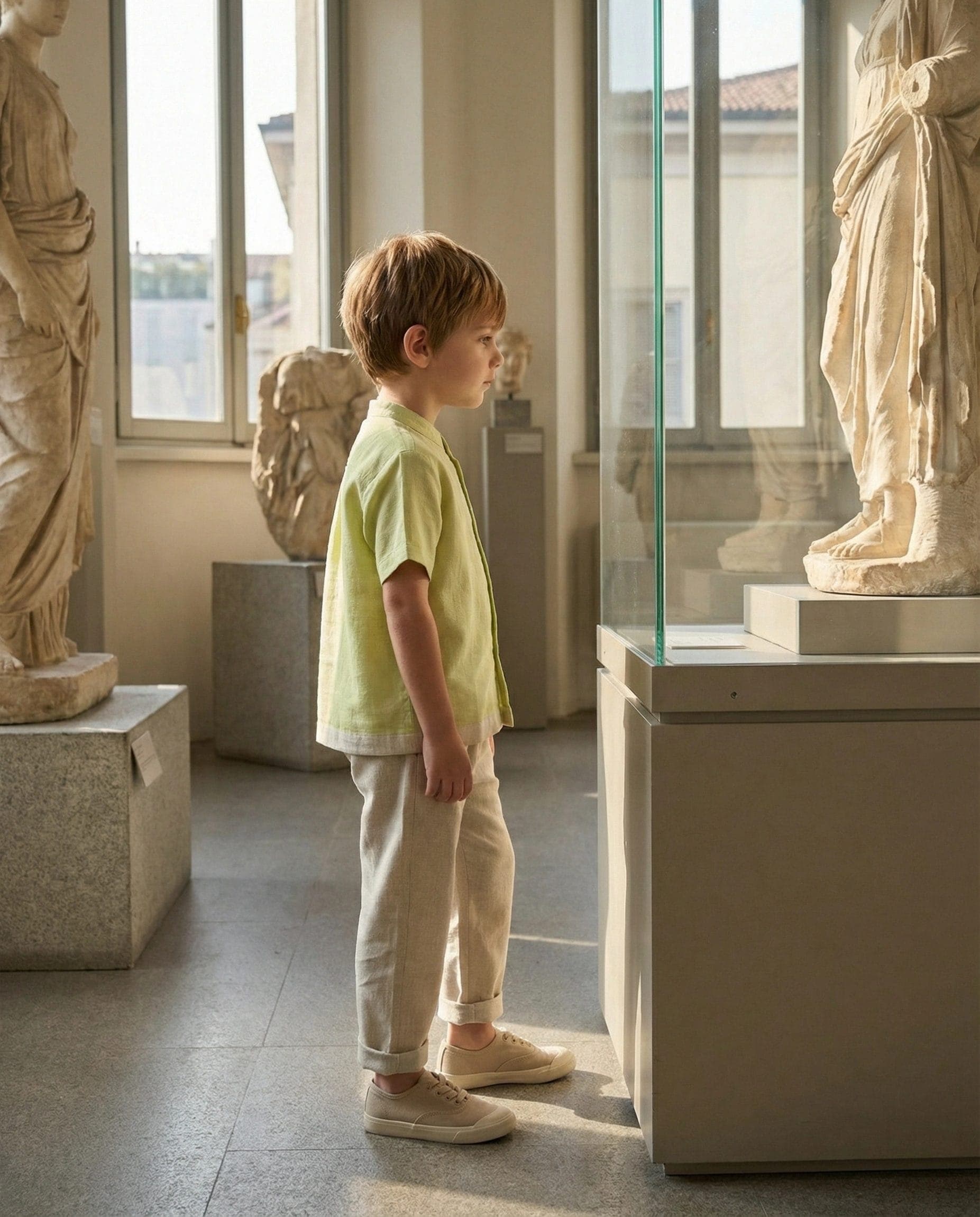 Pantalone Capri Ecru e lino naturale Pomeriggio al museo di Farway Milano