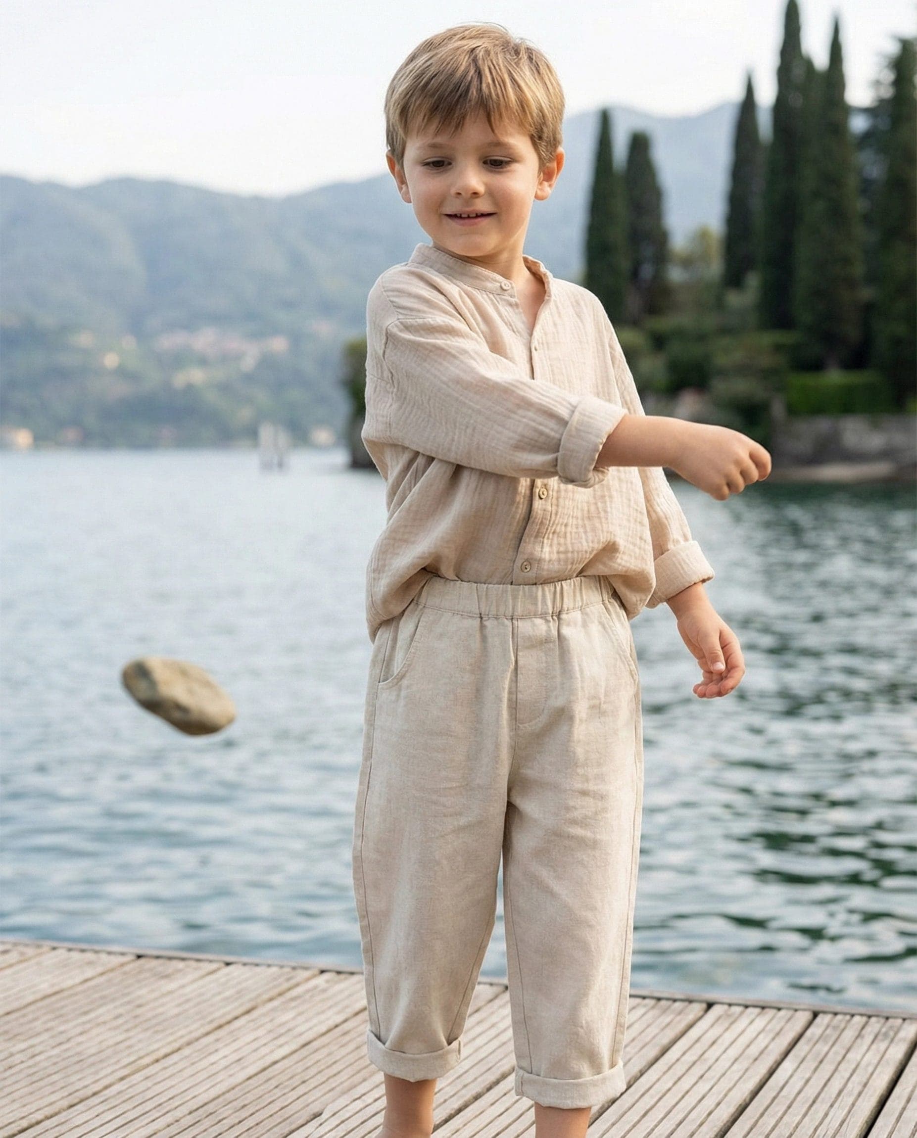 Pantalone Capri Ecru e lino naturale Weekend al lago di Farway Milano