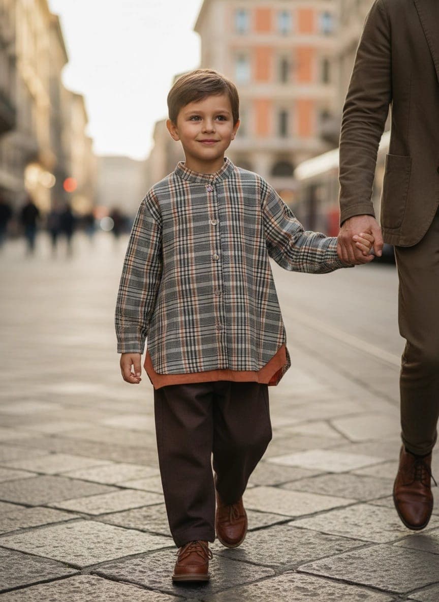 Camicia a scacchi Giallo e ocra Passeggiata con mamma e papa di Farway Milano