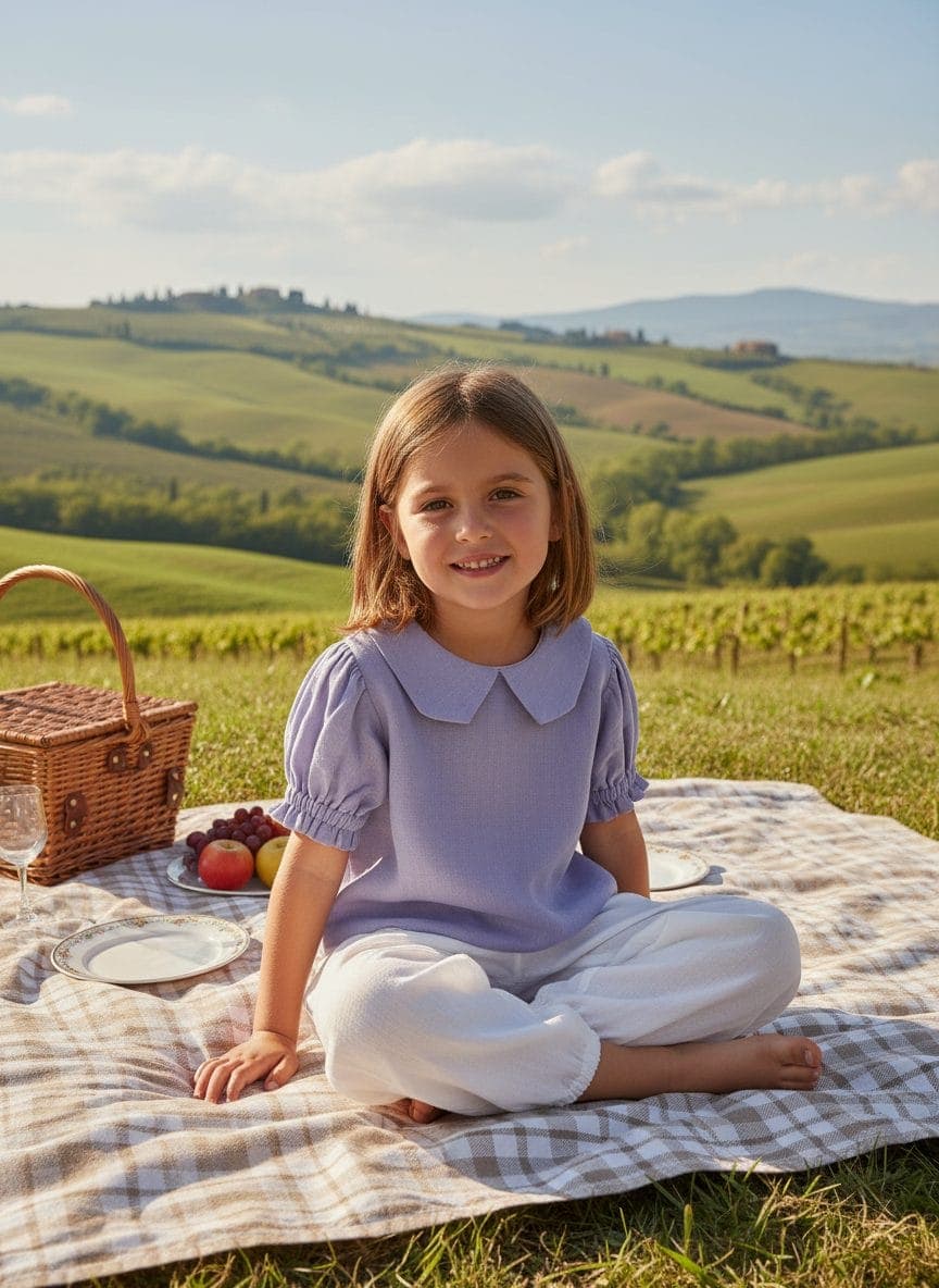Camicia Masha manica corta a sbuffo Lilla e lavanda Picnic al parco di Farway Milano