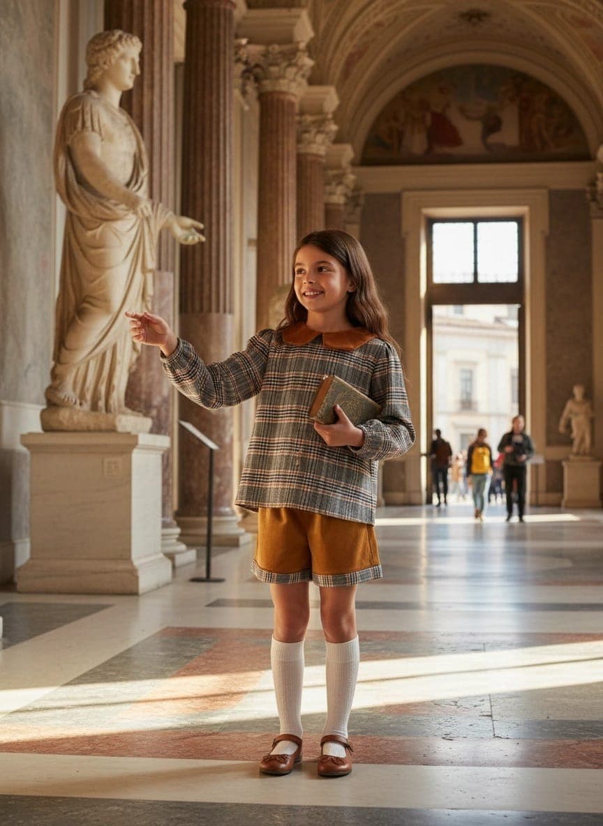 Camicia Scacchi con colletto in velluto Marrone e mocha Pomeriggio al museo di Farway Milano