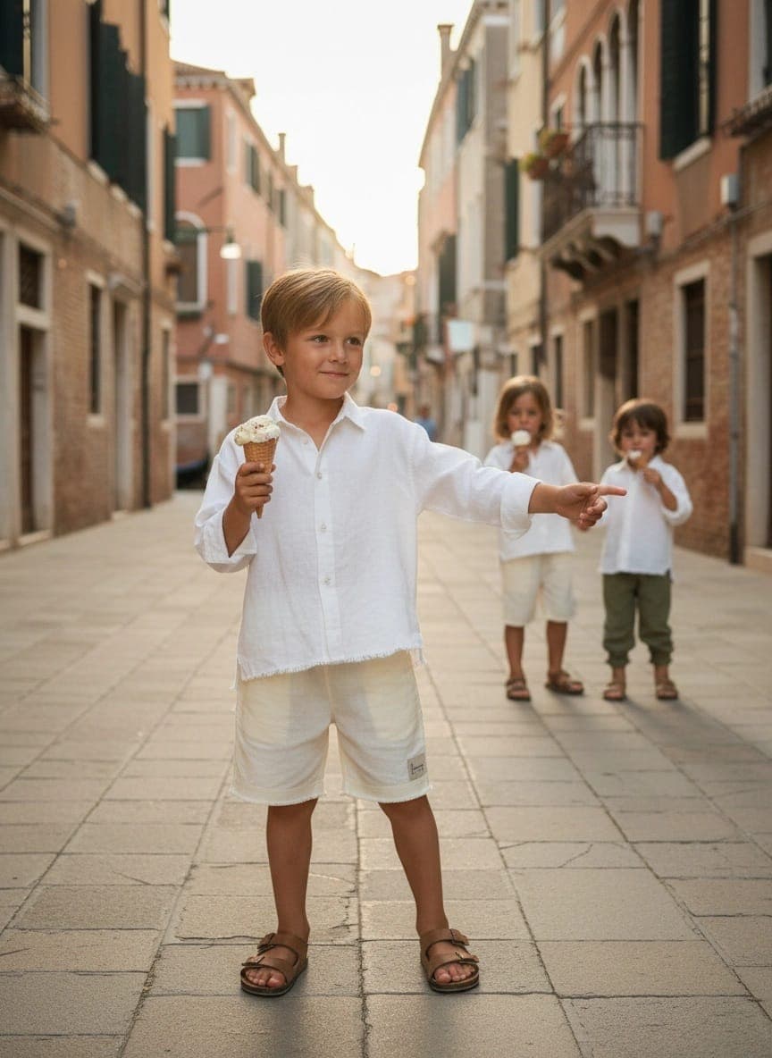 Pantalocino Capri sfilacciato Panna e avorio Una sera d'estate: gelato con gli amici di Farway Milano