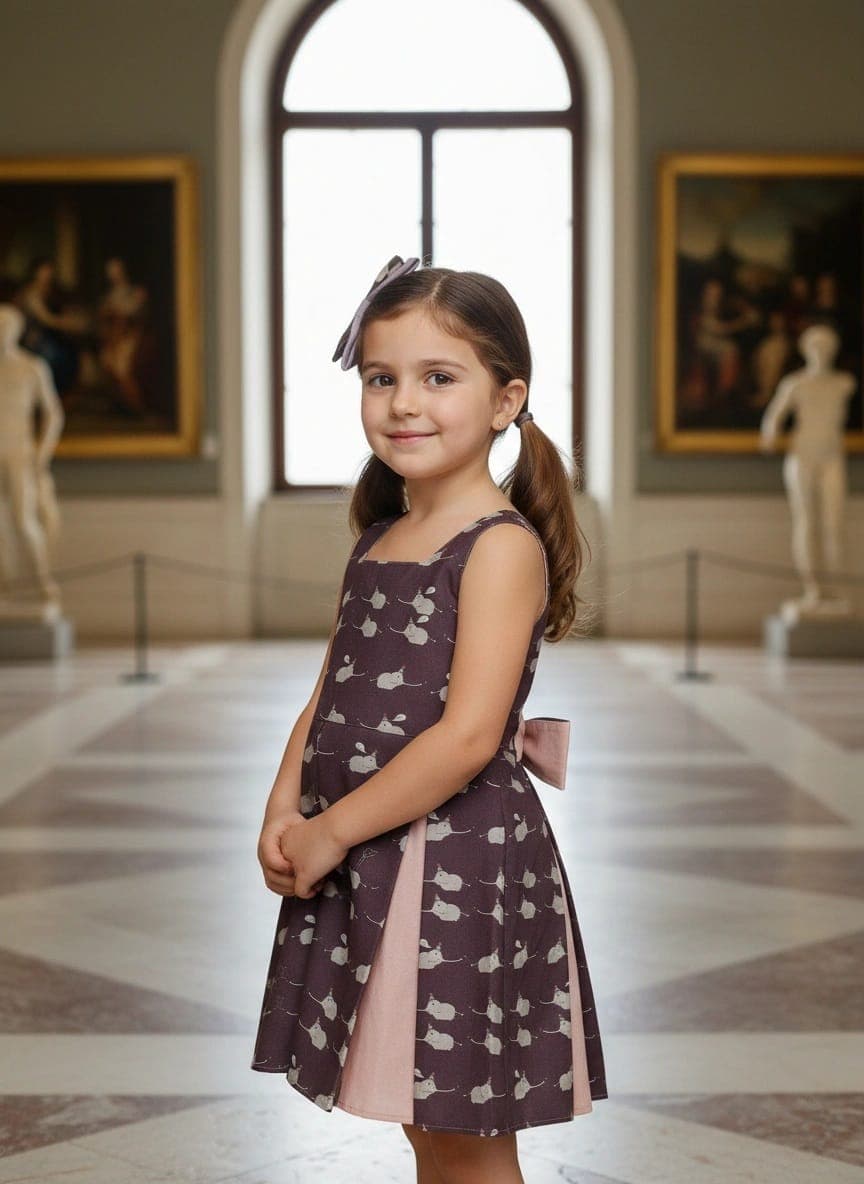 Abito Masha smanicato bicolore Elefantini Prugna profondo Pomeriggio al museo di Farway Milano