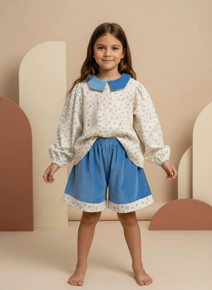 Pantaloncino in velluto Blu e azzurro intenso Front di Farway Milano
