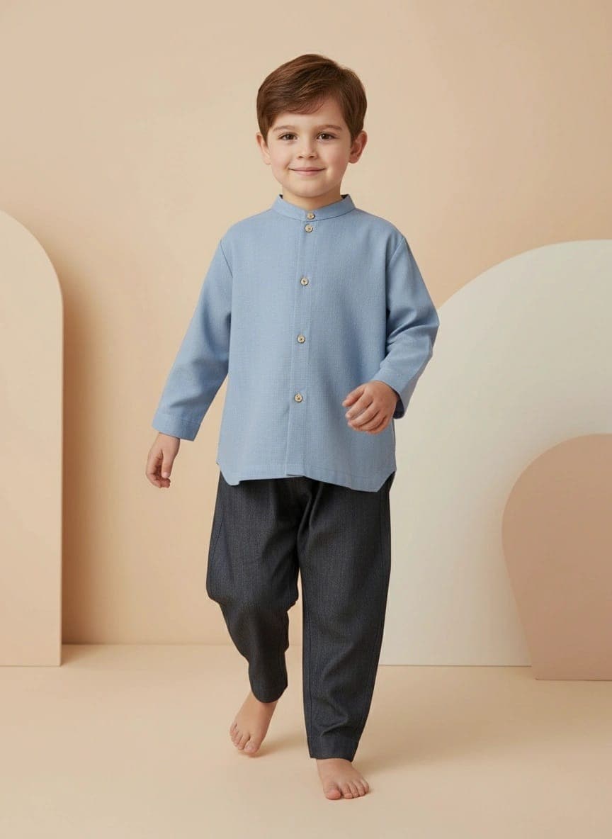Camicia Coreana manica lunga Azzurro polvere e denim In Action di Farway Milano