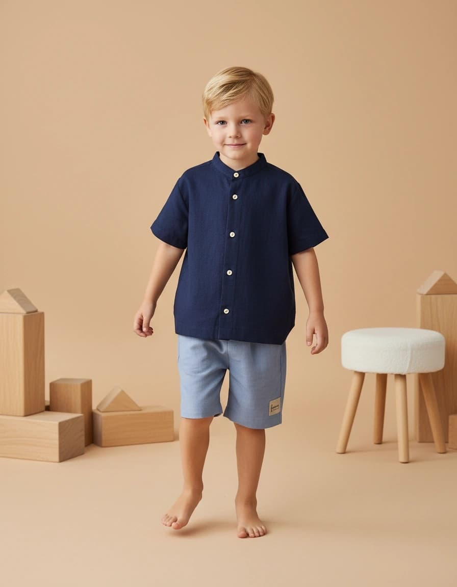 Camicia alla Coreana in Lino Blu navy e notte In Action di Farway Milano