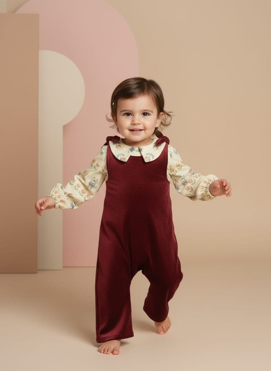 Tutina smanicata con fiocco Bordeaux e mattone In Action di Farway Milano