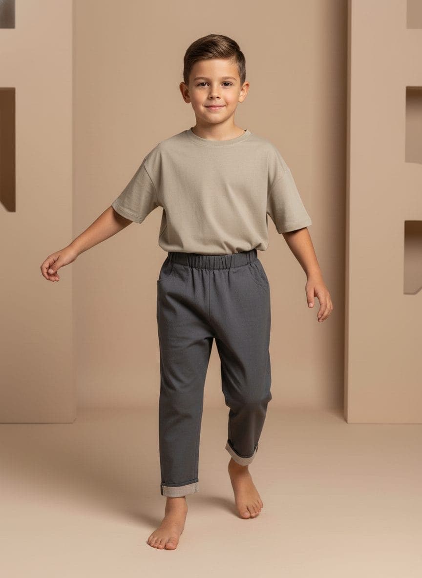 Pantalone Cropped in Popeline Grigio melange e chiaro In Action di Farway Milano