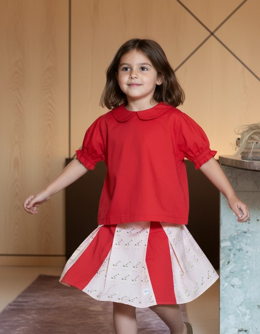 Camicia Masha manica corta a sbuffo Rosso e ciliegia In Action di Farway Milano