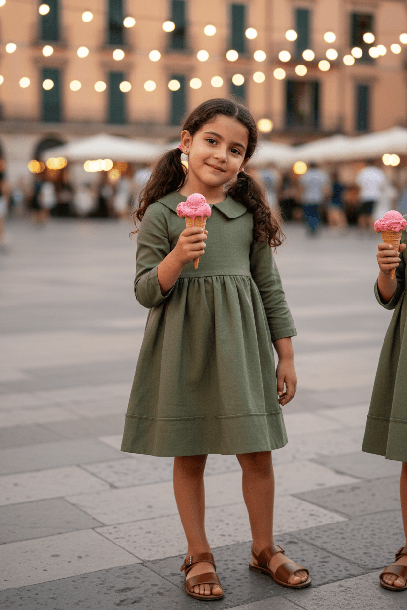 Abito Ariel (TEST) Verde khaki e militare Una sera d'estate: gelato con gli amici