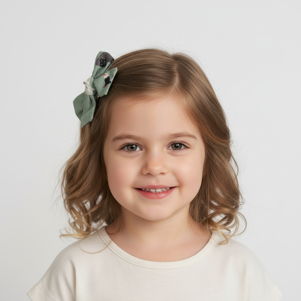 Bambina 4 anni primo piano con fiocco Salvia Animali piccolo