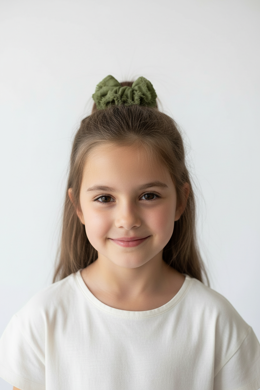 Bambina 7 anni scrunchie sfilacciato ivy green