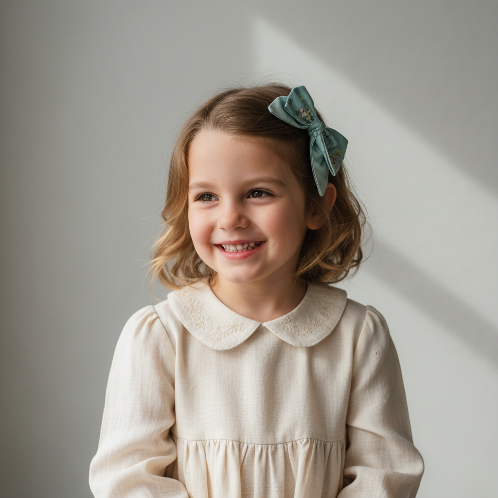 Bambina con Fiocco Verde Principe Ranocchio